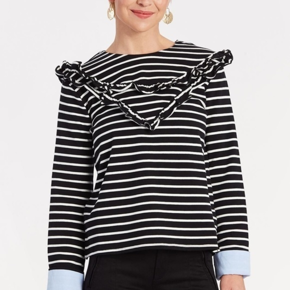 English factory Evereve striped‎ ruffle top size S